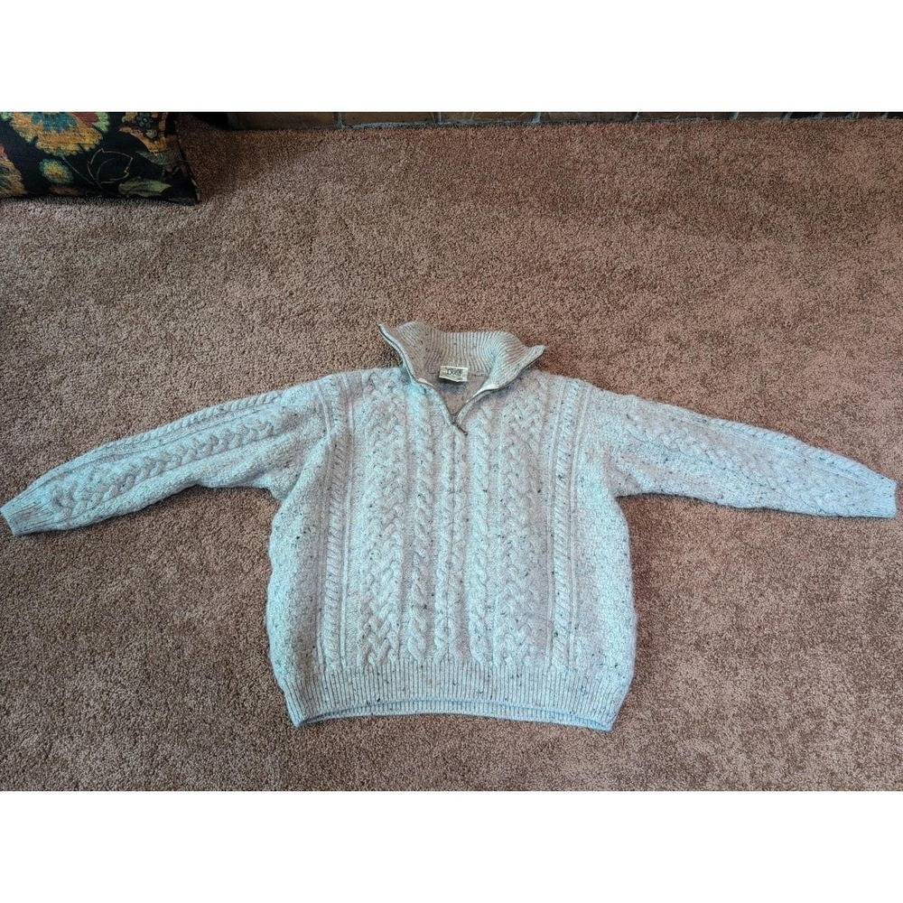 VTG Carraig donn Pure Wool Beige Cable Knit Fisherman Aran XL 1/4 ZIP Unisex